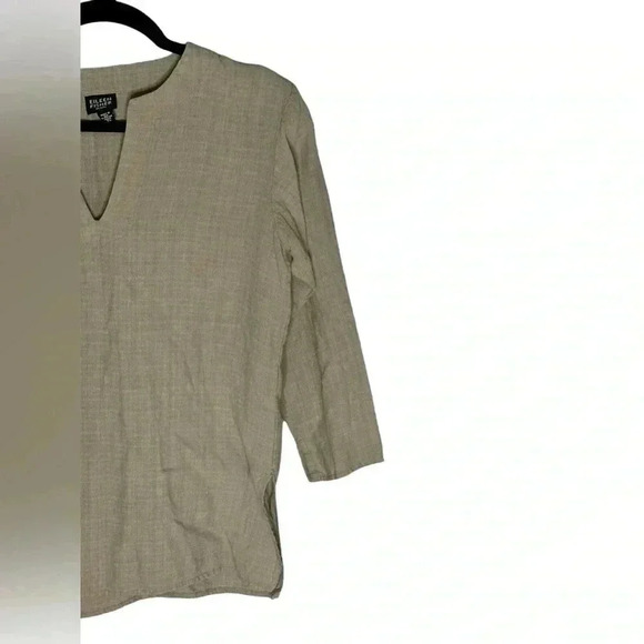 Eileen Fisher Tan Linen Blend Long Sleeve Button Up Blouse Womens Lagenlook PS - Picture 3 of 6